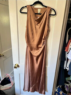 Joie Satin-Look Ruched Maxi Dress Bronze Medium
